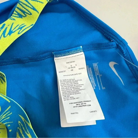 Nike One Piece Swimsuit Big Kids Size Large Blue Lined Wide Straps - Picture 8 of 8